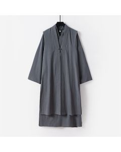 Buddha Stones 2Pcs Wudang Fall Solid Long Sleeve Men's Taoist Long Robe Sleeveless Vest Lace-up Kimono Ceremony Suit - DarkGray / US/UK/AU36，EU46 (L)
