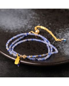 Buddha Stones 3mm Ultra-thin Beads Natural Lazurite Lapis Lazuli Triple Wrap Fu Character Positive Bracelet - 3mm Lazurite(Wrist Circumference: 14-15cm)
