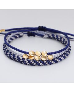 Buddha Stones 3Pcs Blue Gray String Golden Copper Beads Self Care Bracelet - String(Wrist Circumference:16-26cm)