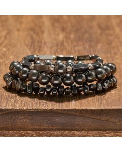 Buddha Stones 3pcs Hematite Powerful Bead Bracelet - Hematite(Grounding ♥ Protection)