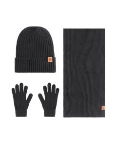 Buddha Stones 3Pcs Winter Ribbed Knit Matching Gift Set Men's Scarf Hat Gloves - 3Pcs Ribbed Black