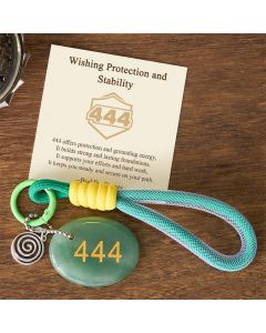 Buddha Stones "Wishing Protection and Stability" 444 Angel Number Natural Green Aventurine Key Chain Hanging Decoration Includes Gift Message Card - Green Aventurine