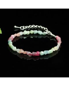 Buddha Stones 4mm Ultra-thin Tourmaline Irregular Beads Positive Chain Bracelet - Tourmaline(Wrist Circumference: 14-16cm)