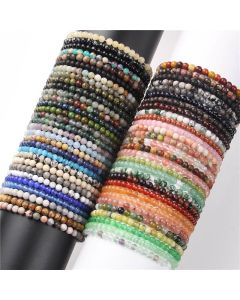 Buddha Stones 4mm Various Stone Crystal Mini Beads Healing Bracelet - Crazy Lace Agate / 4mm(Wrist Circumference 14-17cm)