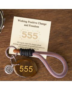 Buddha Stones "Wishing Positive Change and Freedom" 555 Angel Number Natural Tiger Eye Key Chain Hanging Decoration Includes Gift Message Card - Tiger Eye
