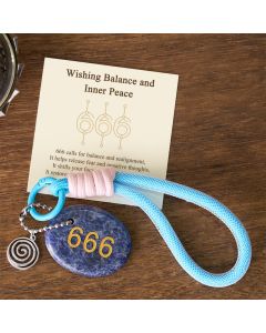 Buddha Stones "Wishing Balance and Inner Peace" 666 Angel Number Natural Sodalite Key Chain Hanging Decoration Includes Gift Message Card - Sodalite
