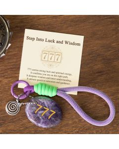 Buddha Stones "Step Into Luck and Wisdom" 777 Angel Number Natural Amethyst Key Chain Hanging Decoration Includes Gift Message Card - Amethyst