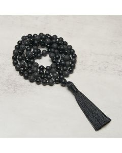 Buddha Stones 8mm Beads Black Onyx Lava Rock Tassel Protection Fortune Mala - Black Onyx&Lava Rock