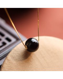 Buddha Stones 925 Sterling Silver Amber Round Bead Confidence Focus Pendant Necklace - Amber & 925 Sterling Silver