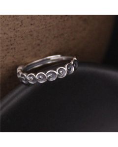 Buddha Stones 925 Sterling Silver Auspicious Clouds Engraved Ring - Auspicious Clouds(50-54mm/US6-US7)