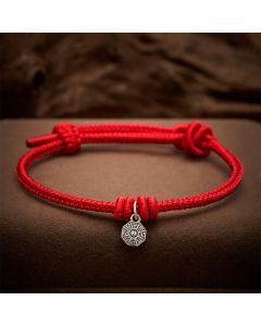Buddha Stones 925 Sterling Silver Bagua Red String Connection Bracelet - Red String / Less than 5.5 in (15 cm)