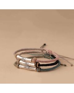 Buddha Stones 925 Sterling Silver Bamboo Protection Braided Bracelet - Black(Wrist Circumference 15-18cm)