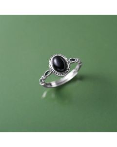Buddha Stones 925 Sterling Silver Black Onyx Fortune Ring - Black Onyx(Protection♥Fortune)(Inner Diameter 17mm)