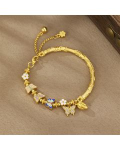 Buddha Stones 925 Sterling Silver Butterfly Flower Balance Bracelet - 925 Sterling Silver(Wrist Circumference: 13-20cm)