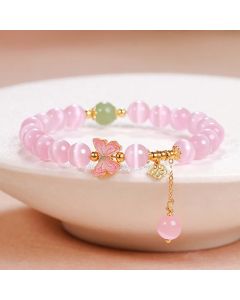 Buddha Stones 925 Sterling Silver Cat's Eye Hetian Jade Butterfly Peace Lock Charm Peace Bracelet - Cat's Eye(Wrist Circumference: 17-19cm)