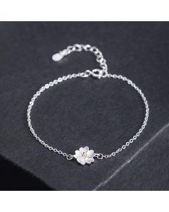 Buddha Stones 925 Sterling Silver Cherry Blossom Blessing Chain Bracelet - 925 Sterling Silver