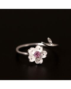 Buddha Stones 925 Sterling Silver Cherry Blossom Sakura Flower Blessing Adjustable Ring - Cherry Blossom 52-55mm/US5-US7(Adjustable)
