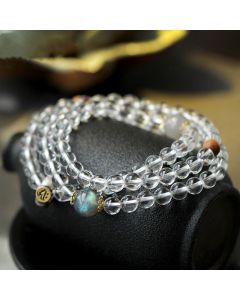 Buddha Stones 925 Sterling Silver Chinese Zodiac Natal Buddha White Crystal Meditation Triple Wrap Bracelet - Dog/Pig-Amitabha Buddha