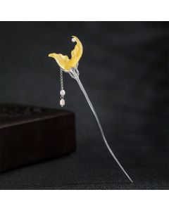 Buddha Stones 925 Sterling Silver Classical Chinese Style Fish Tail Pearl Tassel Calm Hairpin - Fish Tail Hairpin