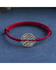 Buddha Stones 925 Sterling Silver Coin Protection Braided Bracelet Anklet - Black Rope / Anklet(Circumference 18-30cm)