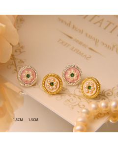 Buddha Stones Enamel Flower Luck Earrings - White