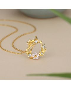Buddha Stones 925 Sterling Silver Cubic Zirconia Shell Butterfly Peach Blossom Blessing Necklace Pendant - 925 Sterling Silver Cubic Zirconia Shell