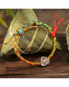 Buddha Stones 925 Sterling Silver Dragon Boat Festival Fu Character Zongzi Pattern Luck Handmade Multicolored Child Adult Bracelet - Colorful Rope for Bracelet Size 12cm-20cm