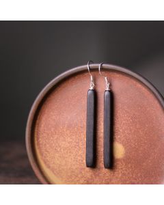 Buddha Stones 925 Sterling Silver Ebony Wood Texture Balance Peace Drop Dangle Earrings - Texture Ebony Wood