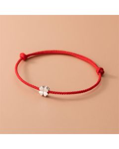 Buddha Stones 925 Sterling Silver Four Leaf Clover Red Rope Bracelet - Four Leaf Clover(Wrist Circumference 14-20cm)