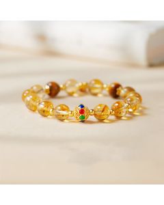 Buddha Stones 925 Sterling Silver Fu Character Citrine Tiger Eye Protection Bracelet - Citrine (Wrist Circumference:17-19cm)
