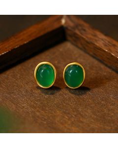 Buddha Stones 925 Sterling Silver Golden Green Chalcedony Strength Earrings - Green Chalcedony(925 Sterling Silver Posts)