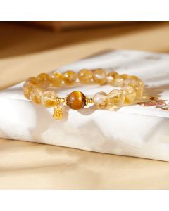 Buddha Stones 925 Sterling Silver Gourd Fu Character Citrine Tiger Eye Prosperity Bracelet - Citrine (Wrist Circumference:17-19cm)