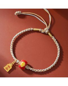Buddha Stones 925 Sterling Silver Handmade Auspicious Chinese Character Blessing Braided String Bracelet - Auspicious Chinese Character