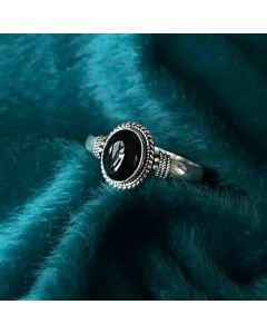 Buddha Stones 925 Sterling Silver Handmade Black Onyx Fortune Adjustable Ring - Style Two US6-US9(Adjustable)