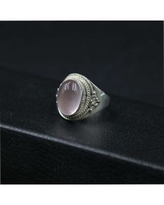 Buddha Stones 925 Sterling Silver Handmade Natural Rose Quartz Loving Energy Adjustable Ring - US5-US15(Adjustable)