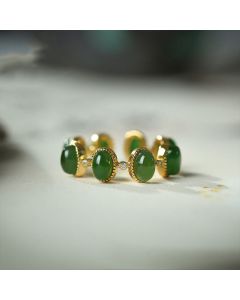 Buddha Stones 925 Sterling Silver Hetian Cyan Jade Beads Healing Adjustable Ring - US5-US7(Adjustable)