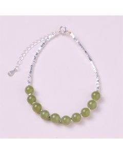 Buddha Stones 925 Sterling Silver Hetian Jade Bead Luck Chain Bracelet - Hetian Jade(Prosperity♥Abundance)