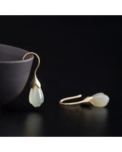 Buddha Stones 925 Sterling Silver Hetian Jade Magnolia Abundance Drop Earrings - 925 Sterling Silver