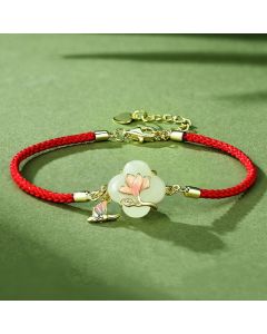 Buddha Stones 925 Sterling Silver Hetian Jade Magnolia Flower Butterfly Luck Chain Bracelet - Jade(Wrist Circumference 14-19cm)