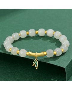 Buddha Stones 925 Sterling Silver Hetian White Jade Bamboo Luck Bracelet - Hetian White Jade(Protection♥Happiness)