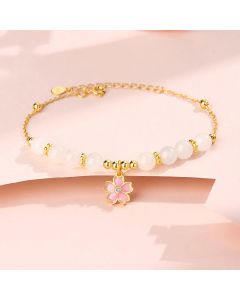 Buddha Stones 925 Sterling Silver Hetian White Jade Cherry Blossom Protection Bracelet - White Jade(Protection♥Blessing)