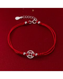 Buddha Stones 925 Sterling Silver Hollow Copper Coin Luck String Bracelet - 925 Sterling Silver(Wrist Circumference: 15-18cm)
