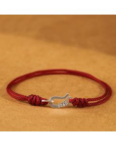 Buddha Stones 925 Sterling Silver Hook Design Red String Strength Colorful Bracelet - Teal / 20cm
