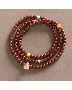 Buddha Stones 925 Sterling Silver Indian Small Leaf Red Sandalwood Fu Character Protection Triple Wrap Bracelet - 18-19 cm