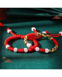 Buddha Stones 925 Sterling Silver King Kong Knot Multicolored Red String Strength Handmade Braided Kids Child Bracelet - Red Rope(Bracelet Size 12+4cm)