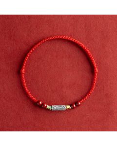 Buddha Stones 925 Sterling Silver Koi Fish Cinnabar Bead Wealth Handcrafted Braided Bracelet Anklet - Anklet(Circumference 17-30cm) / Black Rope