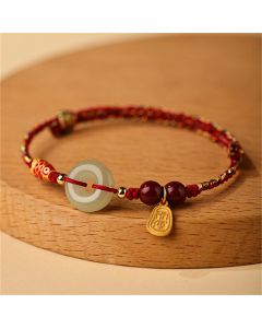 Buddha Stones 925 Sterling Silver Koi Fish Hetian Jade Peace Buckle Luck Bracelet - 14-16cm