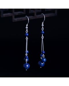 Buddha Stones 925 Sterling Silver Lazurite Lapis Lazuli Beads Serenity Drop Earrings - 925 Sterling Silver
