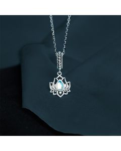 Buddha Stones 925 Sterling Silver Lotus Design Moonstone Healing Necklace Pendant - Moonstone Approx. 2*0.9cm