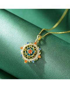 Buddha Stones 925 Sterling Silver Lotus Flower Colorful Zircon New Beginning Necklace Pendant - LOTUS(Enlightenment♥New Beginning)